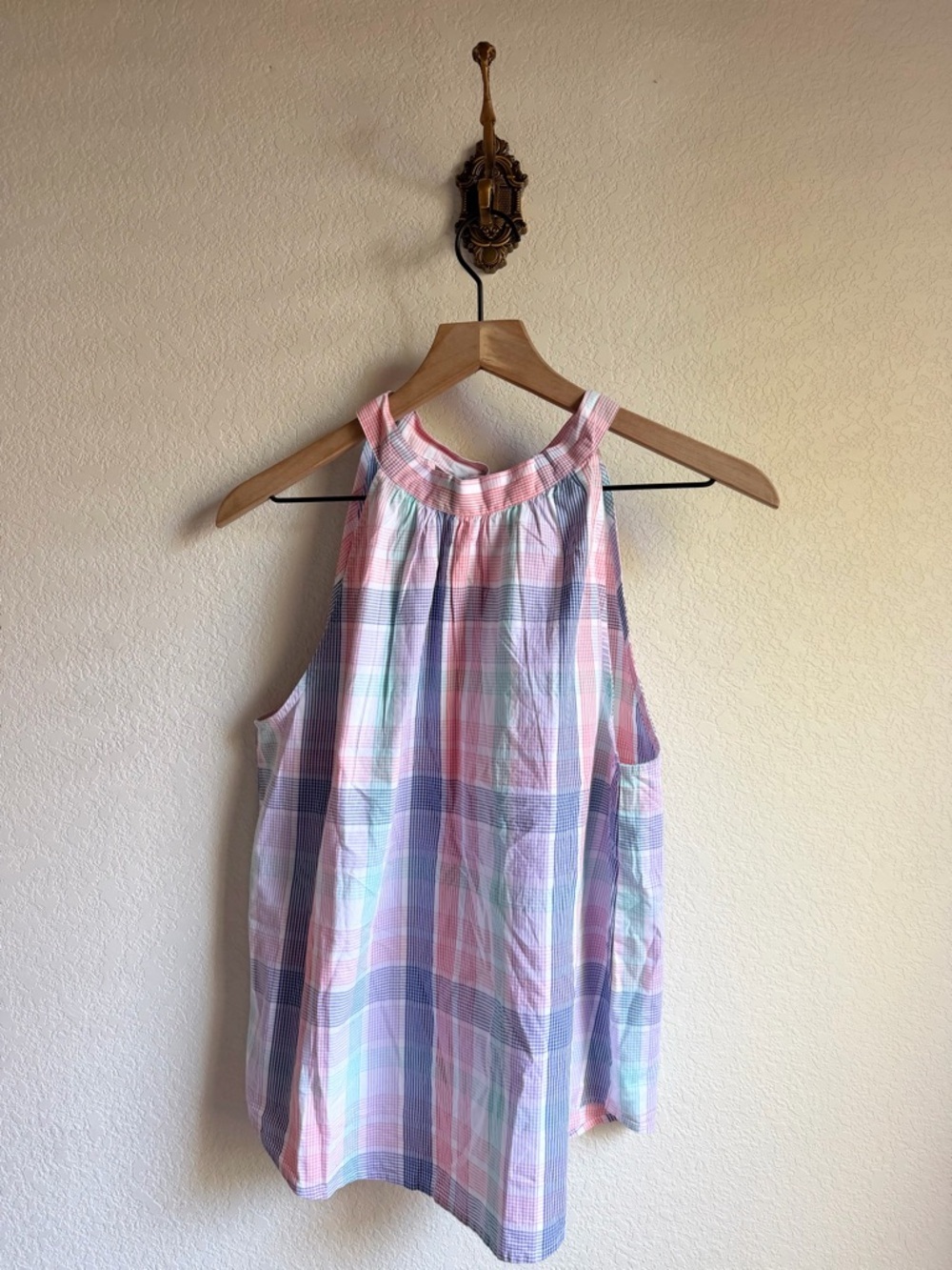 J. Crew Pastel Plaid Halter Tank Top - Pink, Blue, Mint